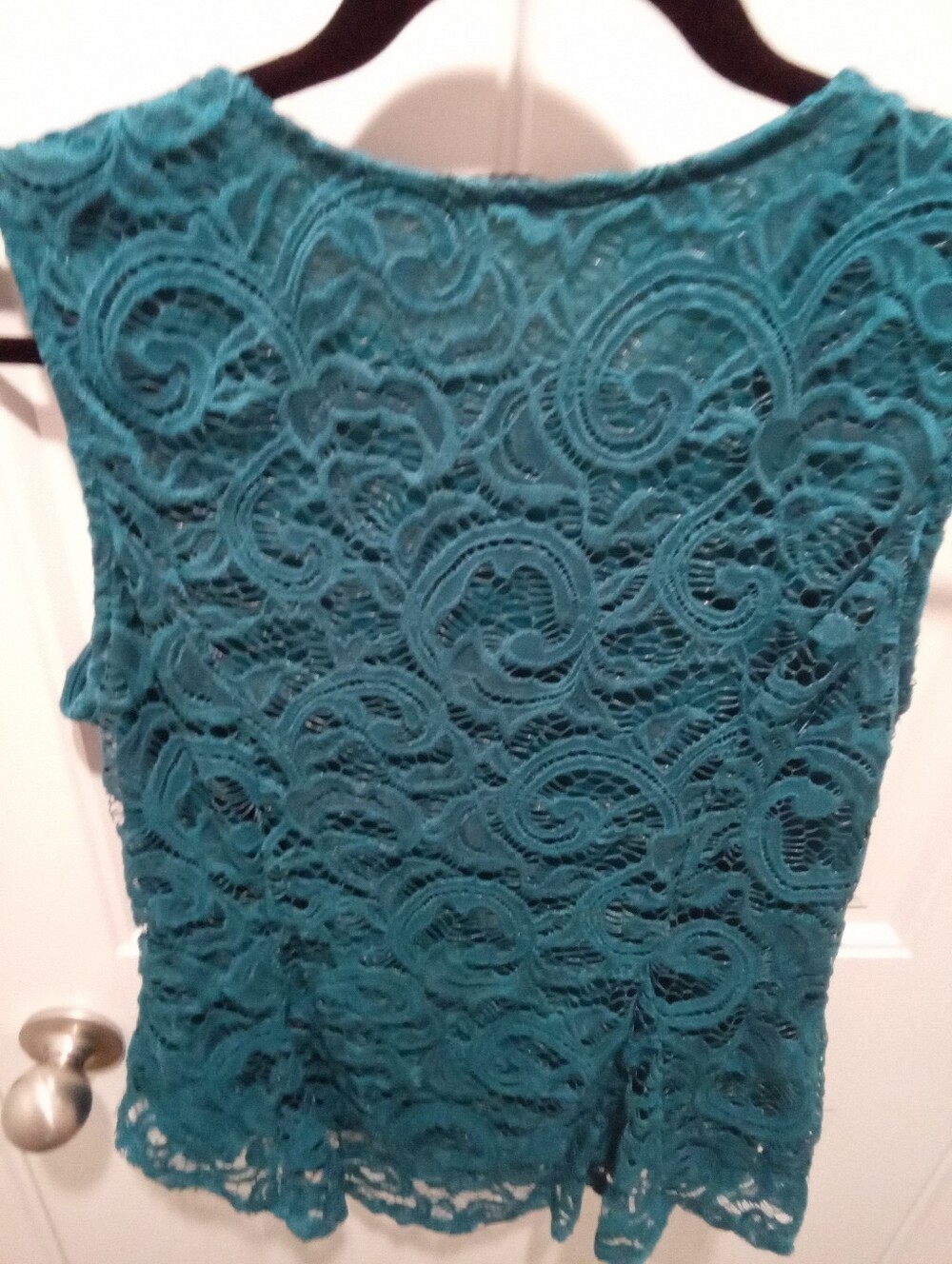 Scobe Size XL Dark Teal Lace with Lining Sleeveless Tailored Fit Peplum Blouse - Picture 4 of 8